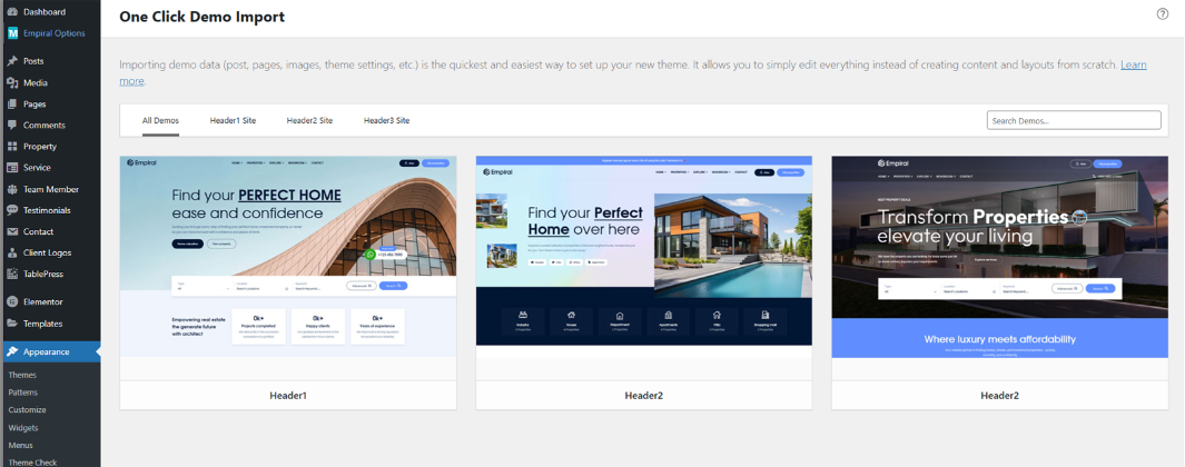 Navigate to Import Demo Data page